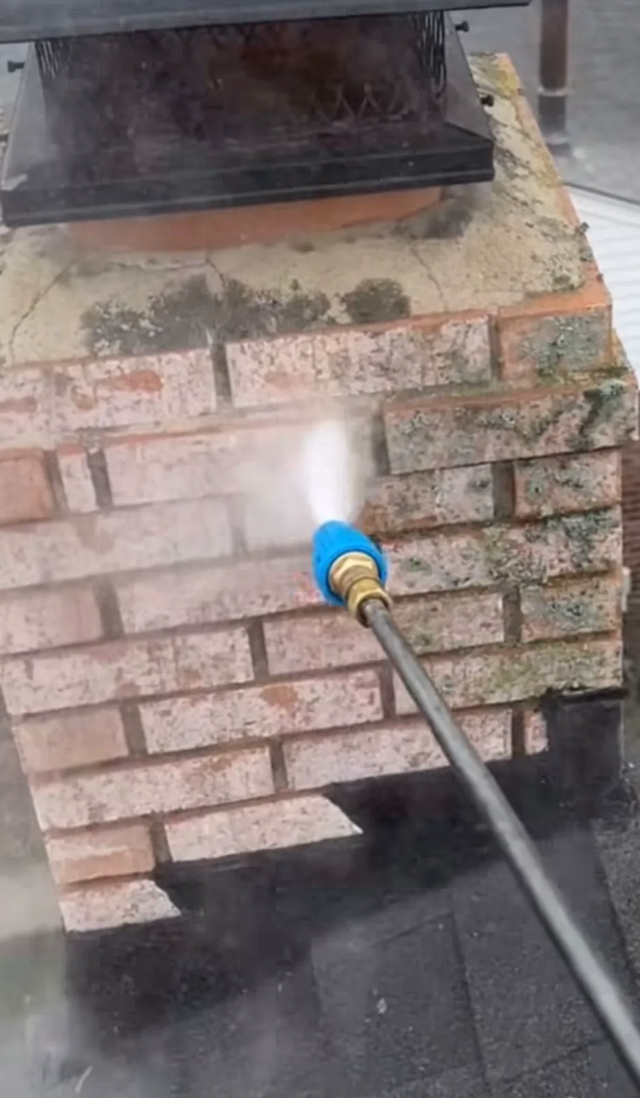 Chimney Cleaning in Hingham, MA — Power washing a brick