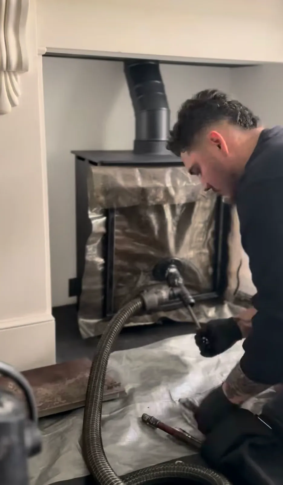 Chimney Cleaning in Hingham, MA — Wood stove swept clean indoors