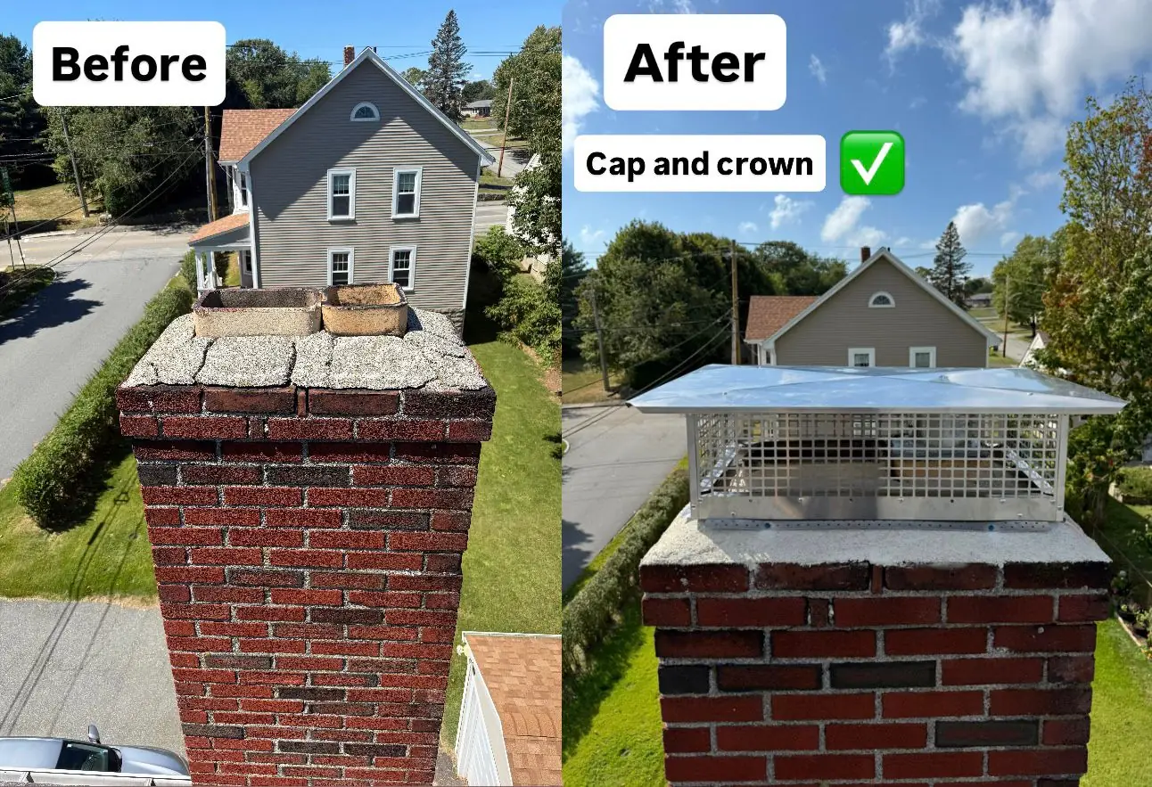 Chimney Crown Repair in Braintree, MA — Before & after