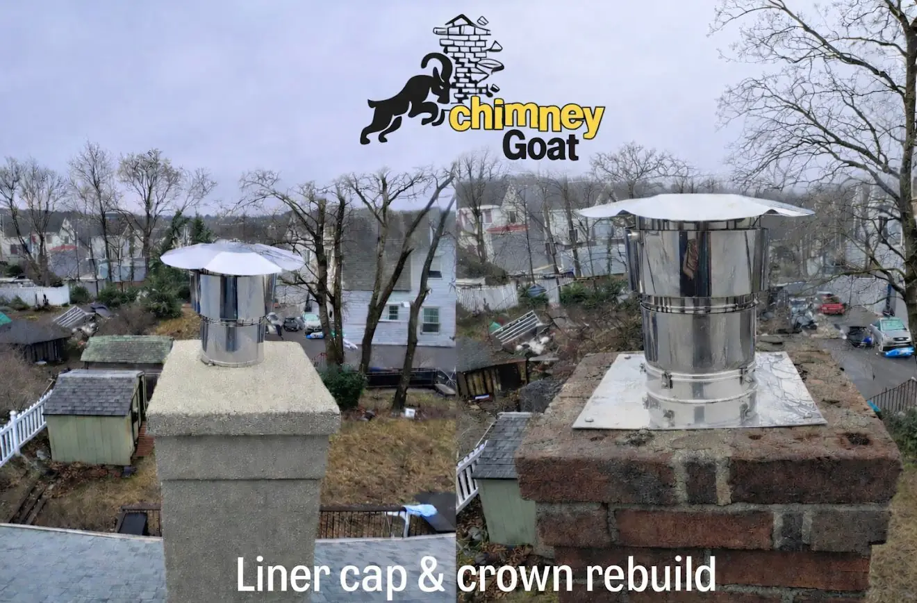 Chimney Liner Installation in Canton, MA — Before & after cap crown rebuild