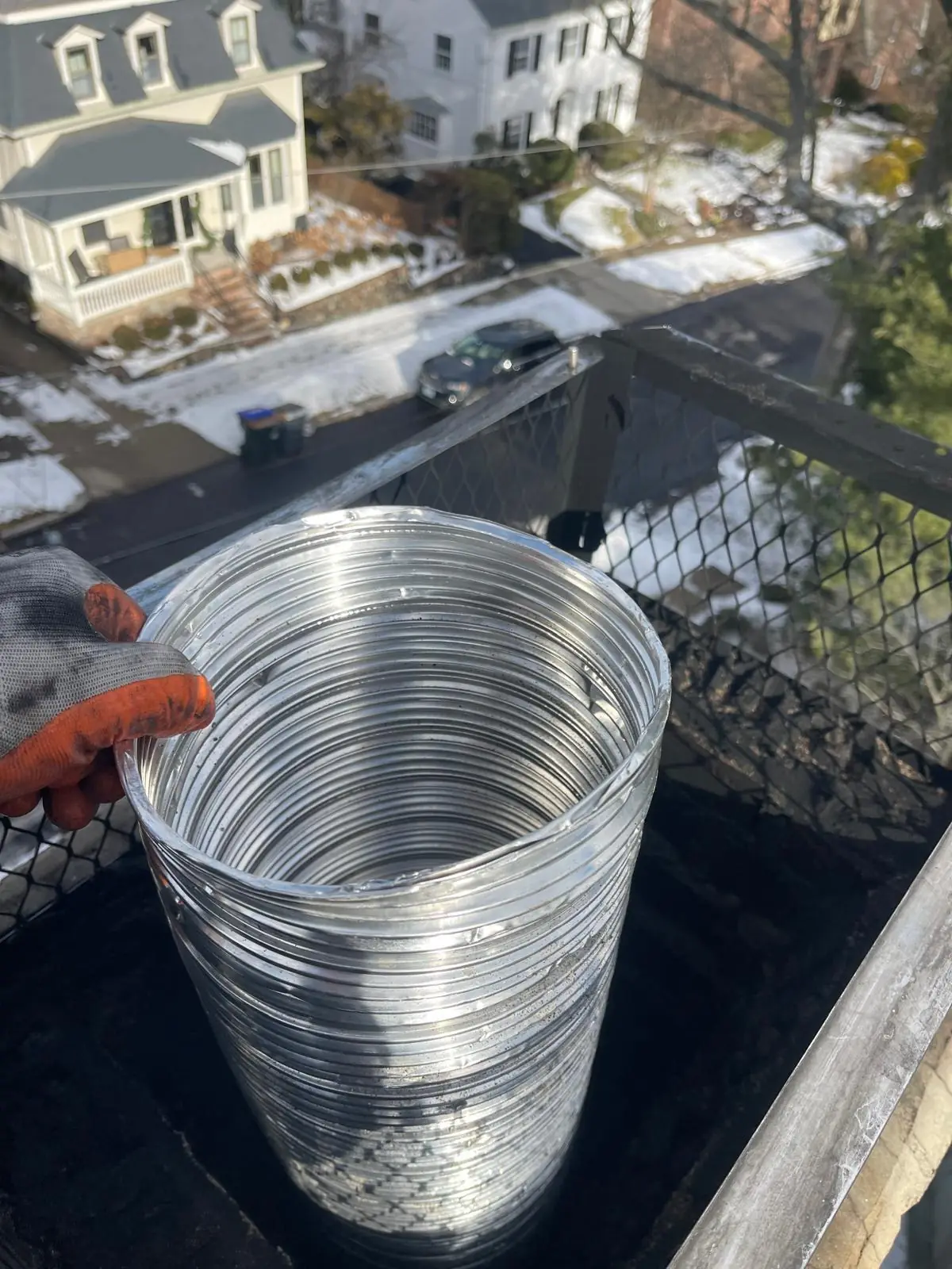 Chimney Liner Installation in Canton, MA — Stainless from above