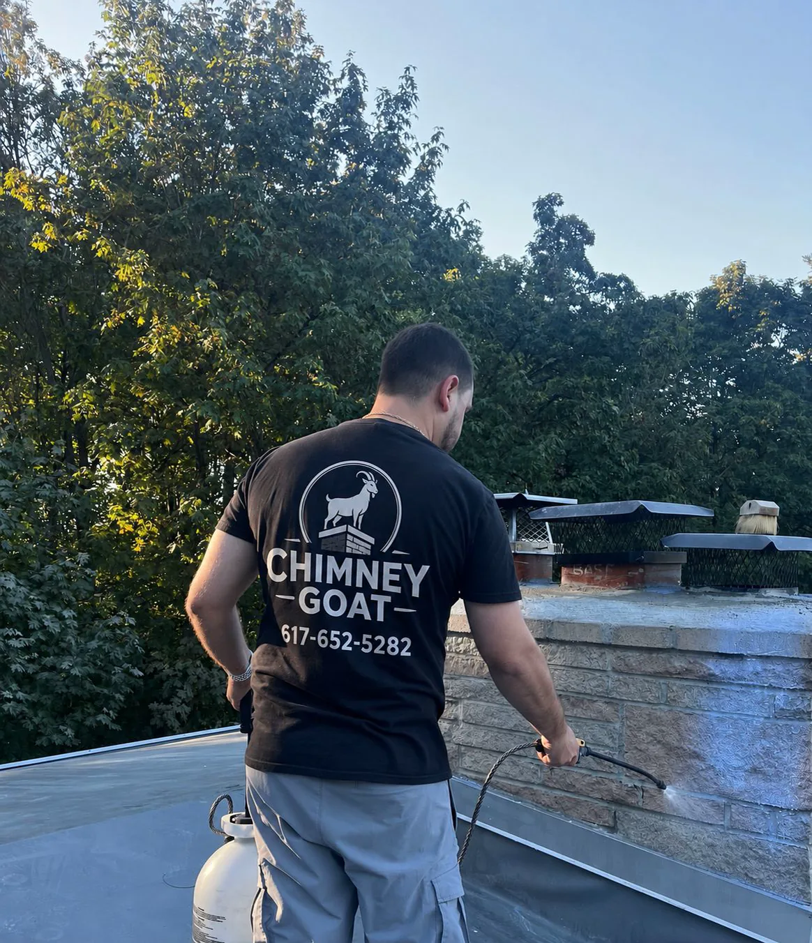 Chimney Waterproofing in Canton, MA — Applying water repellent sealant