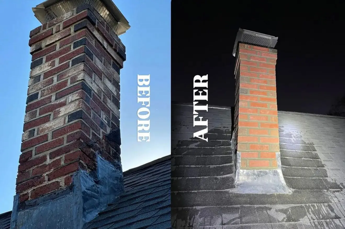 Before and after — chimney column restoration in Greater Boston