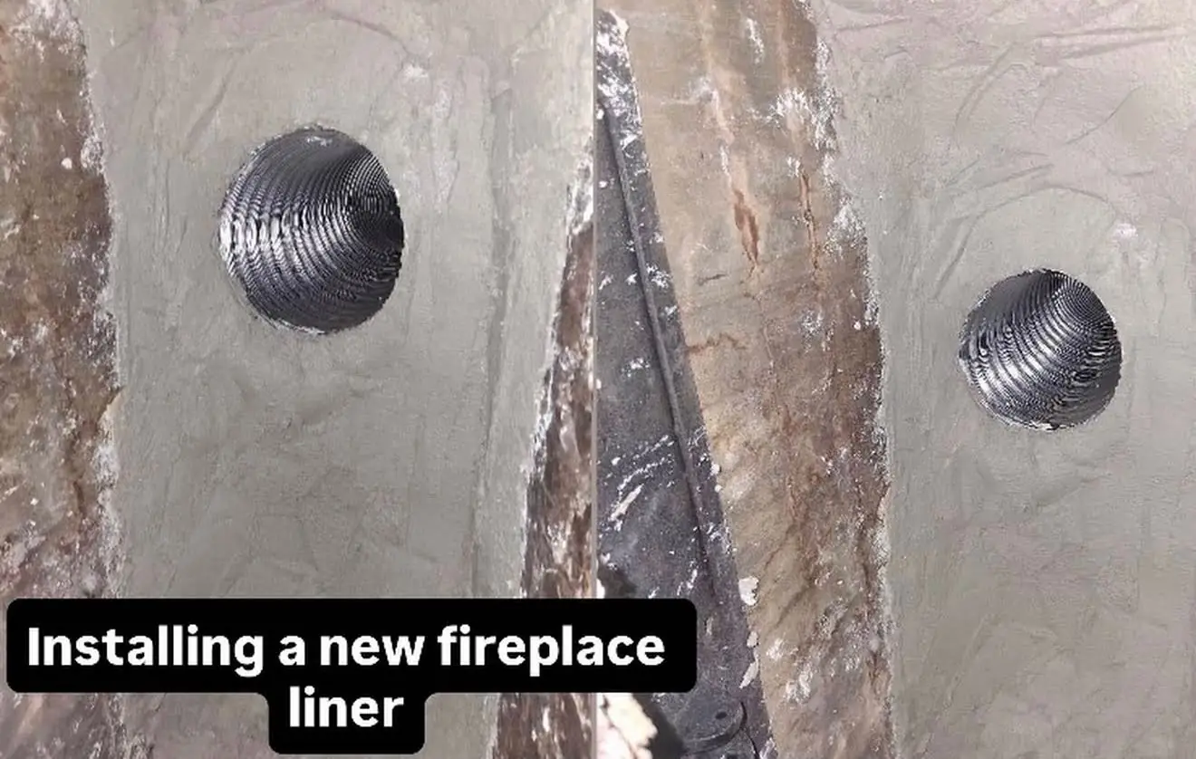 Two flexible chimney liners installed in a parged smoke chamber