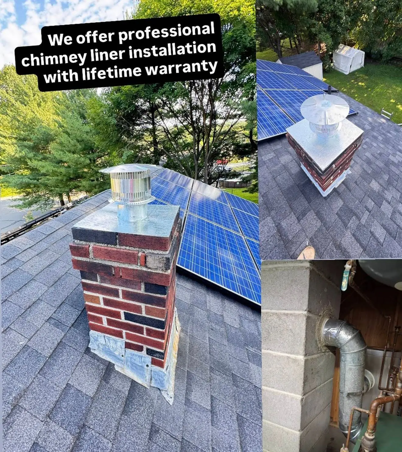 Chimney Goat chimney liner installation project collage with lifetime warranty in Quincy MA